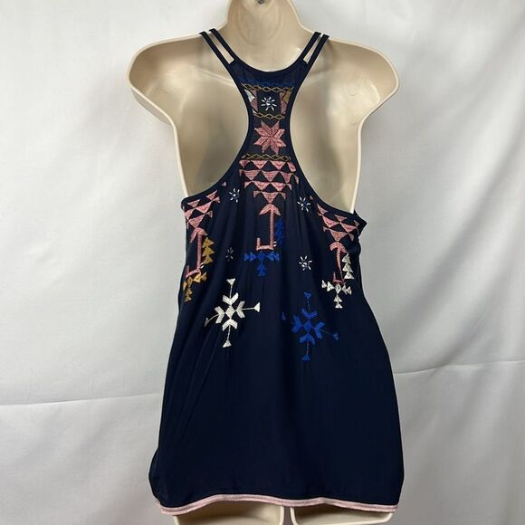 Lucky Brand Navy Blue Embroidered tank top EUC size small - Picture 6 of 11